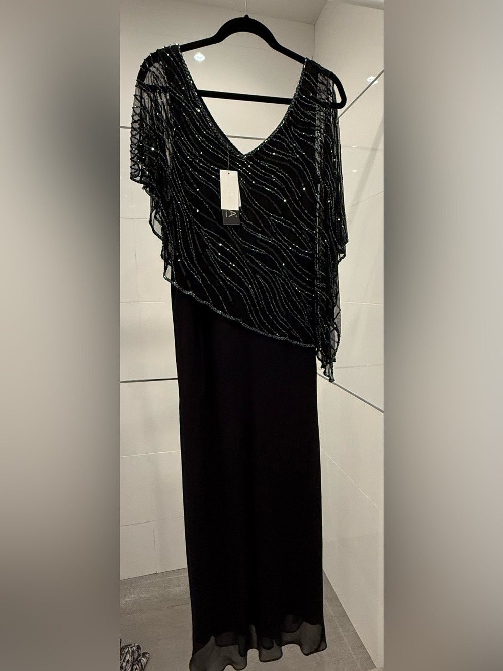 J Kara Black Beaded V-Neck gown